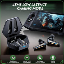 Load image into Gallery viewer, kurdene G03 Wireless Earbuds Bluetooth 5.3 Headphones with 45ms Ultra Low-Latency Deep Bass for Music/Game Mode, Built-in Microphones with Breathing Light Effect and Wireless Charging Case-Black