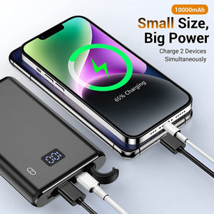 Kurdene Portable Charger Waterproof 10000mAh Power Bank LED Display Ultra Slim Fast Charging External Battery Pack